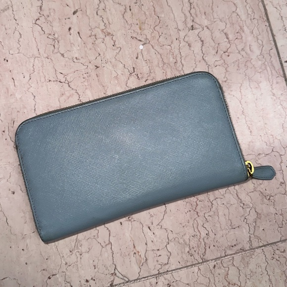 Prada Classic Baby Blue Saffiano Leather Zip Around Wallet - Picture 3 of 12